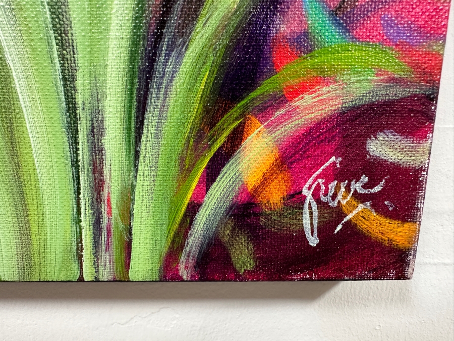 Gerrit Greve (1948-2024, Cardiff by the Sea, CA) Original Acrylic Painting On Canvas Titled 'Reeds at Water's Edge 5' 2017 Signed Bottom Right and Verso 28 X 22 Estimate $600 - $800 [Photo 5]