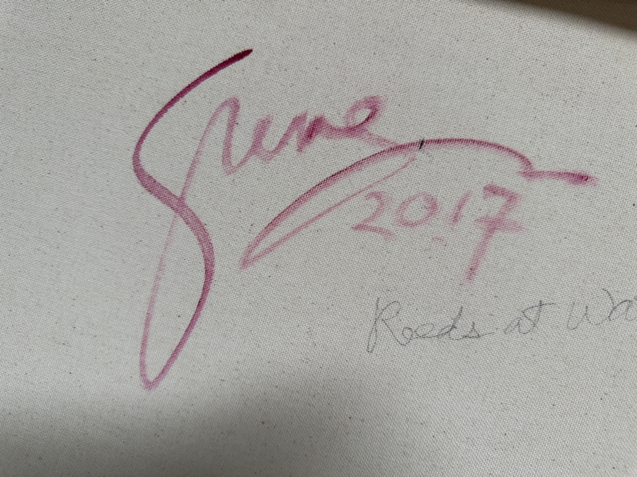 Gerrit Greve (1948-2024, Cardiff by the Sea, CA) Original Acrylic Painting On Canvas Titled 'Reeds at Water's Edge 5' 2017 Signed Bottom Right and Verso 28 X 22 Estimate $600 - $800 [Photo 8]