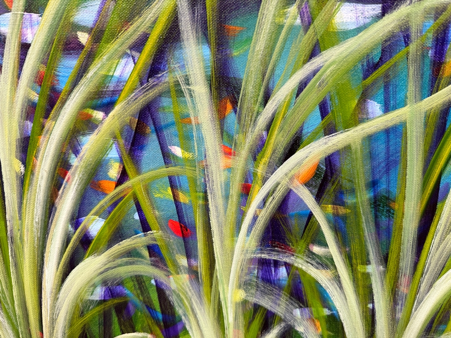 Gerrit Greve (1948-2024, Cardiff by the Sea, CA) Original Acrylic Painting On Canvas Titled 'Reeds at Water's Edge 5' 2017 Signed Bottom Right and Verso 28 X 22 Estimate $600 - $800 [Photo 3]