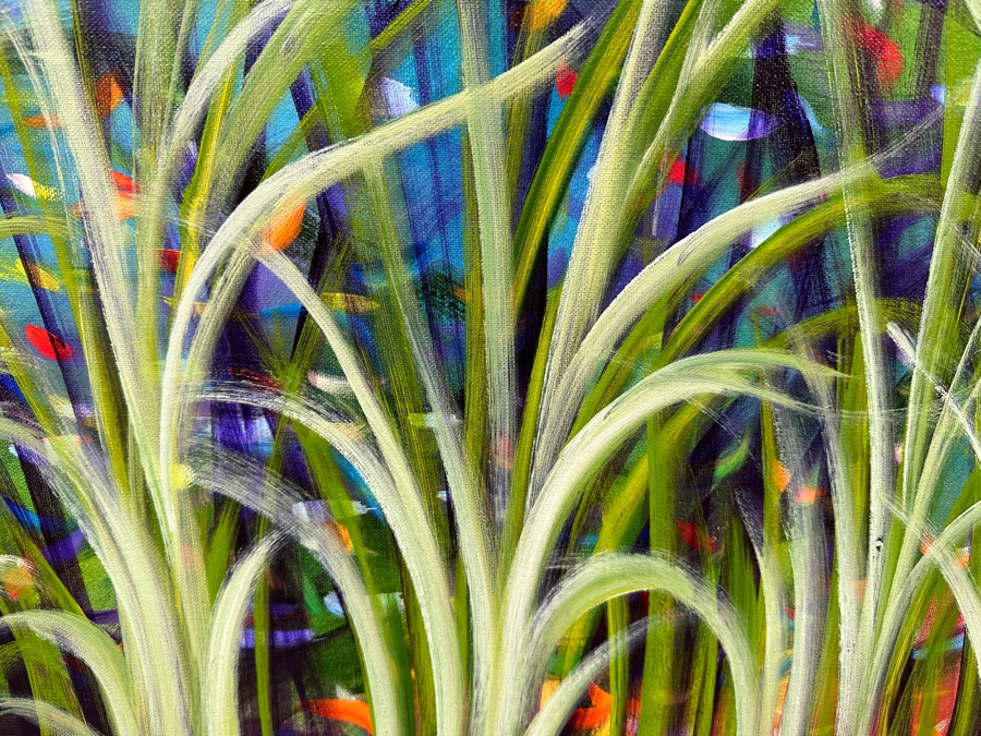 Gerrit Greve (1948-2024, Cardiff by the Sea, CA) Original Acrylic Painting On Canvas Titled 'Reeds at Water's Edge 5' 2017 Signed Bottom Right and Verso 28 X 22 Estimate $600 - $800 [Photo 2]