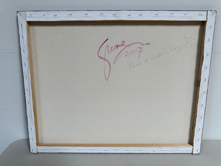 Gerrit Greve (1948-2024, Cardiff by the Sea, CA) Original Acrylic Painting On Canvas Titled 'Reeds at Water's Edge 5' 2017 Signed Bottom Right and Verso 28 X 22 Estimate $600 - $800 [Photo 6]