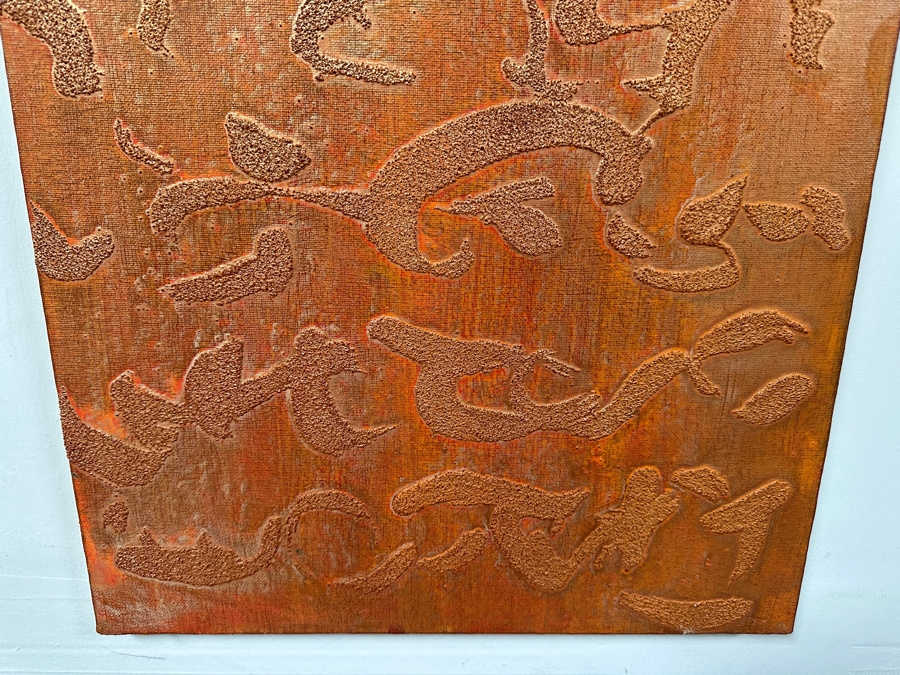 Gerrit Greve (1948-2024, Cardiff by the Sea, CA) Original Acrylic And Sand Painting On Canvas Titled 'Island Writings - Calligraphy Collection' 2004 Signed Verso 16 X 20 Estimate $300 - $400 [Photo 5]