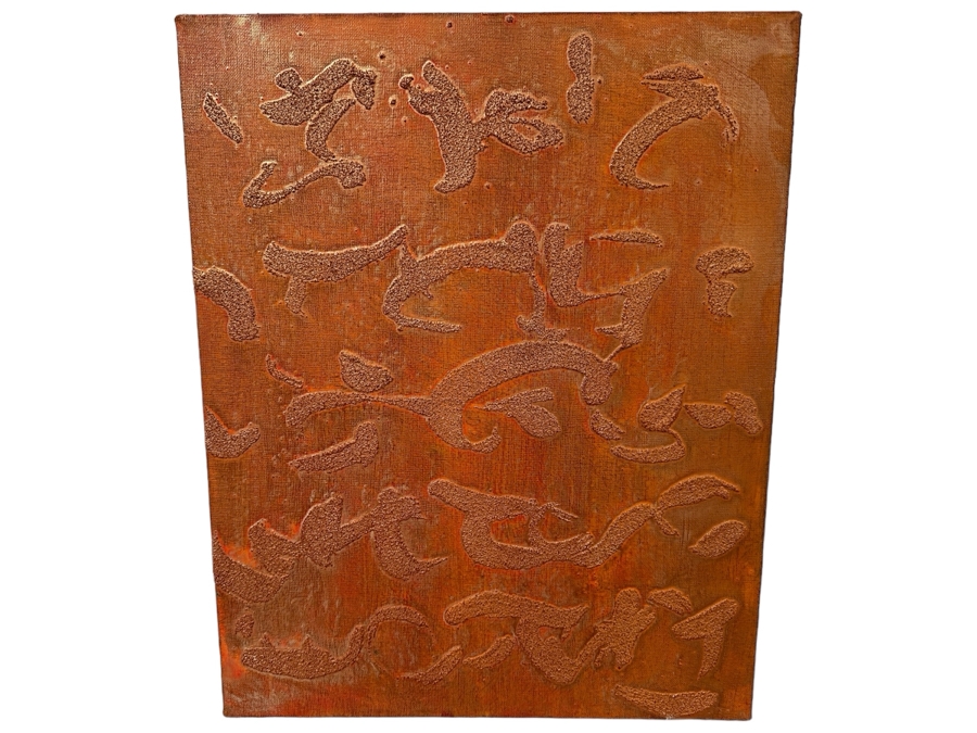 Gerrit Greve (1948-2024, Cardiff by the Sea, CA) Original Acrylic And Sand Painting On Canvas Titled 'Island Writings - Calligraphy Collection' 2004 Signed Verso 16 X 20 Estimate $300 - $400 [Photo 1]