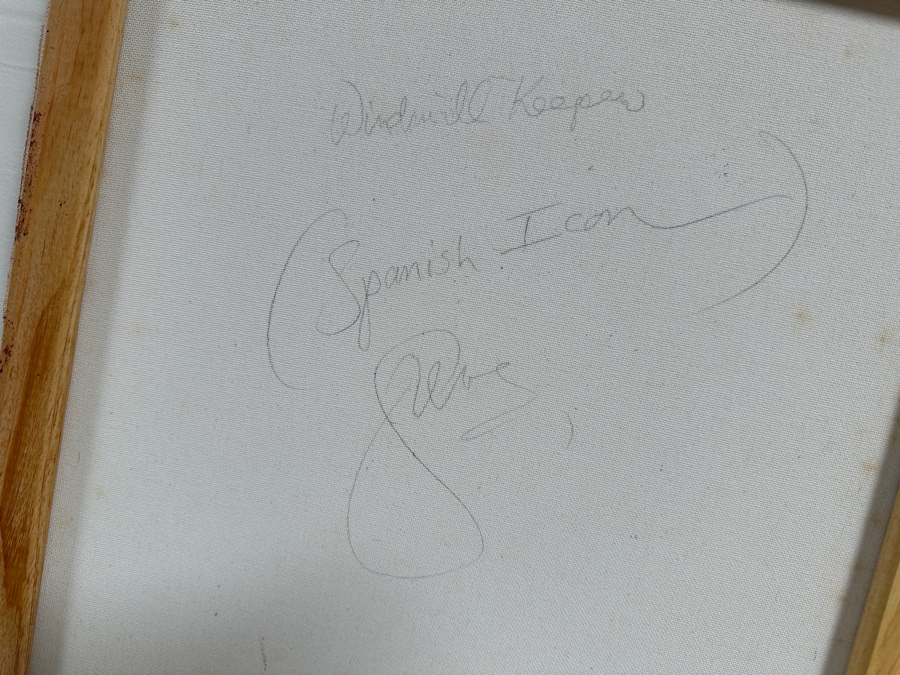 Gerrit Greve (1948-2024, Cardiff by the Sea, CA) Original Acrylic Painting On Canvas Titled 'Windmill Keeper (Spanish Icon) - Calligraphy Collection' Signed Verso 16 X 20 Estimate $300 - $400 [Photo 6]