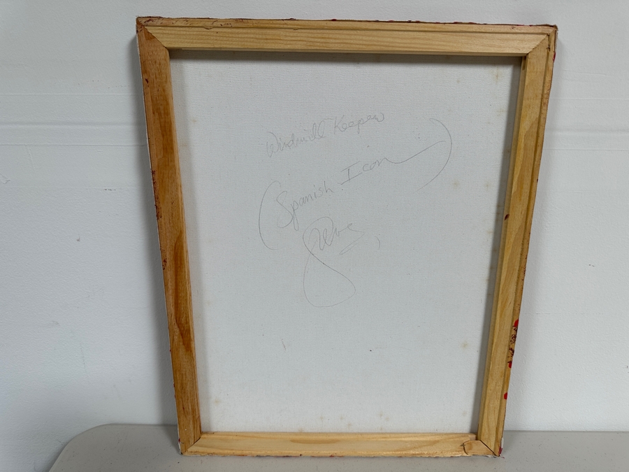 Gerrit Greve (1948-2024, Cardiff by the Sea, CA) Original Acrylic Painting On Canvas Titled 'Windmill Keeper (Spanish Icon) - Calligraphy Collection' Signed Verso 16 X 20 Estimate $300 - $400 [Photo 5]