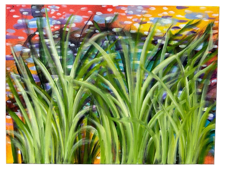 Gerrit Greve (1948-2024, Cardiff by the Sea, CA) Original Acrylic Painting On Canvas Titled 'Water Reeds 2' 2019 Signed Verso 24 X 18 Estimate $400 - $500