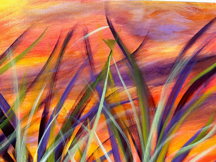 Gerrit Greve (1948-2024, Cardiff by the Sea, CA) Original Acrylic Painting On Canvas Titled 'Water Reeds 1' 2019 Signed Bottom Right 24 X 18 Estimate $400 - $500 [Photo 3]