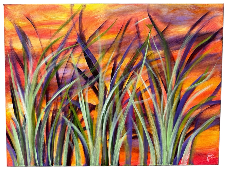 Gerrit Greve (1948-2024, Cardiff by the Sea, CA) Original Acrylic Painting On Canvas Titled 'Water Reeds 1' 2019 Signed Bottom Right 24 X 18 Estimate $400 - $500
