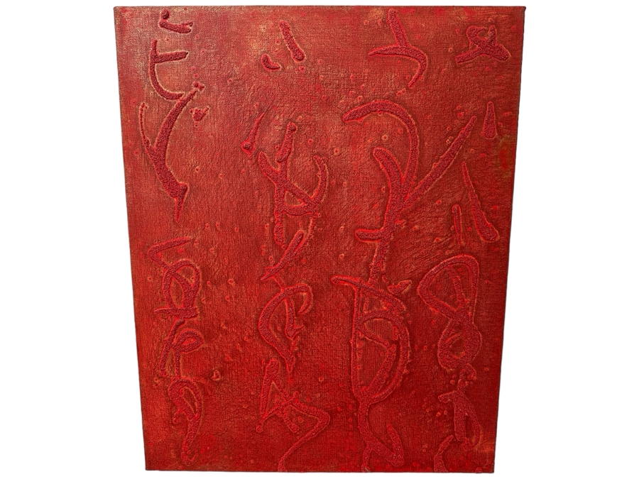 Gerrit Greve (1948-2024, Cardiff by the Sea, CA) Original Acrylic And Sand Painting On Canvas Titled 'Aesthetic Poem  - Calligraphy Collection' 2004 Signed Verso 16 X 20 Estimate $300 - $400 [Photo 1]
