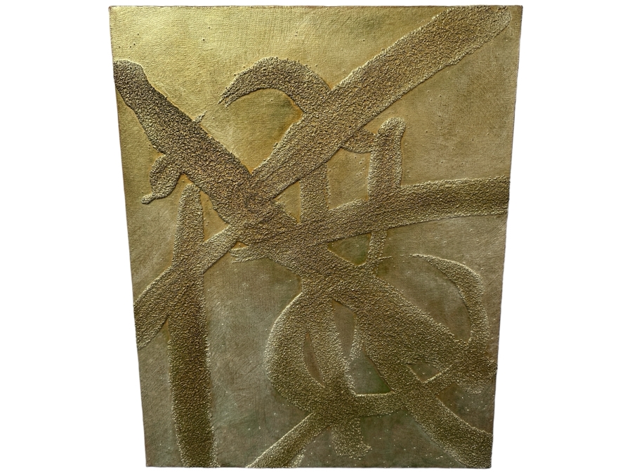 Gerrit Greve (1948-2024, Cardiff by the Sea, CA) Original Acrylic And Sand Painting On Canvas Titled 'Windmill Woman (Woman from Spain) - Calligraphy Collection' 2004 Signed Verso 16 X 20 Estimate $300 - $400 [Photo 1]
