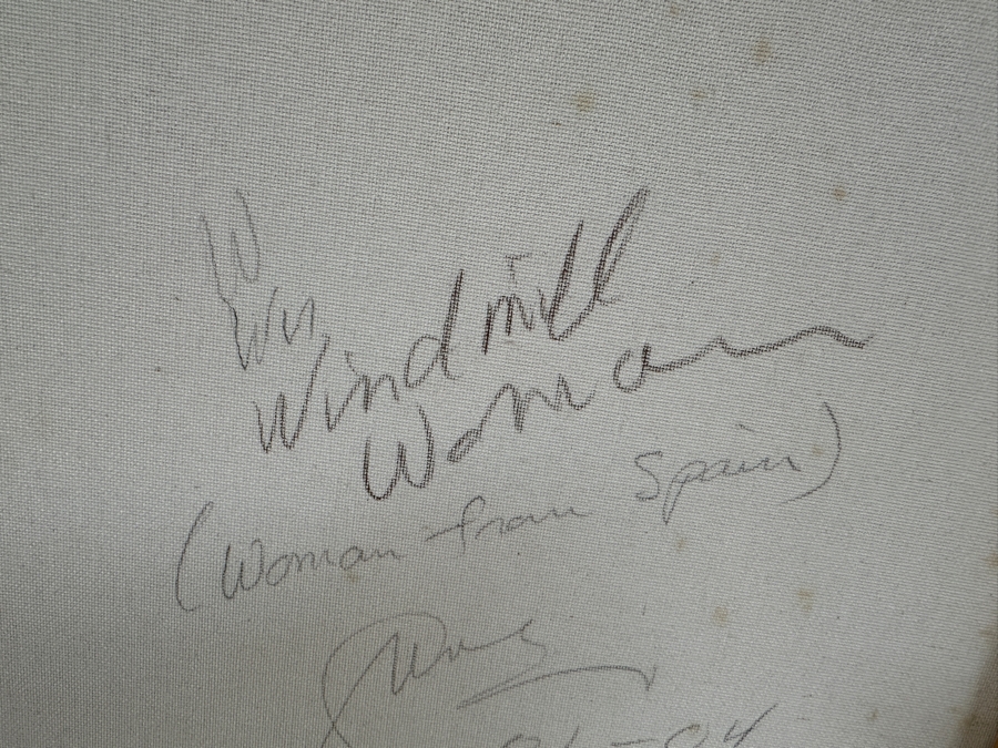 Gerrit Greve (1948-2024, Cardiff by the Sea, CA) Original Acrylic And Sand Painting On Canvas Titled 'Windmill Woman (Woman from Spain) - Calligraphy Collection' 2004 Signed Verso 16 X 20 Estimate $300 - $400 [Photo 8]