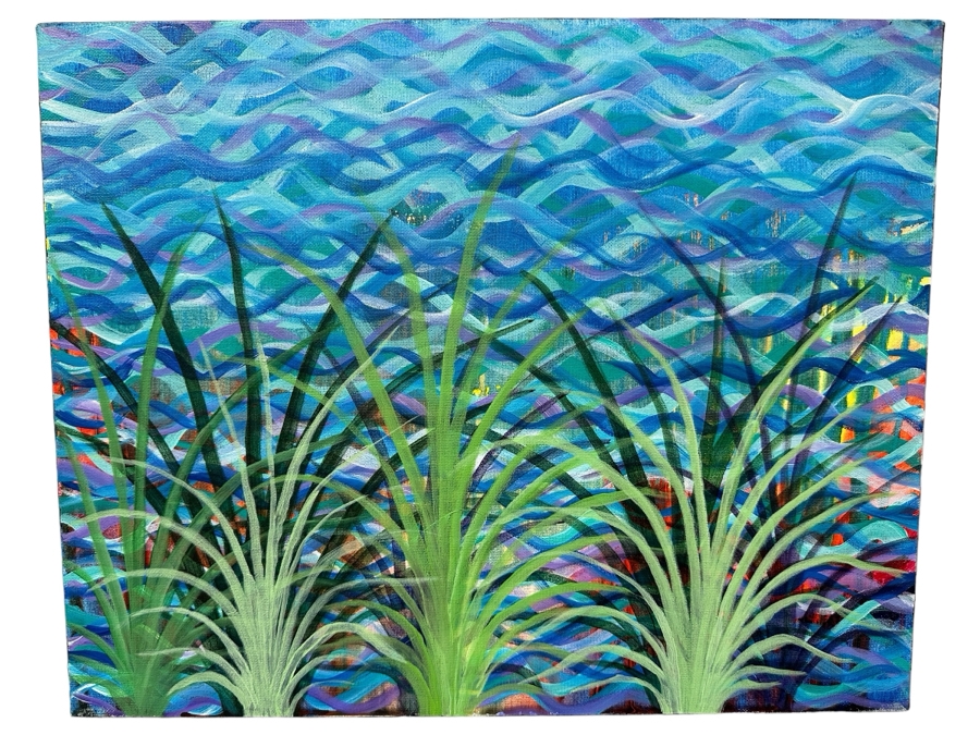 Gerrit Greve (1948-2024, Cardiff by the Sea, CA) Original Acrylic Painting On Canvas Titled 'Reed Reflection 2' 2003 Signed Verso 20 X 16 Estimate $300 - $400 [Photo 1]