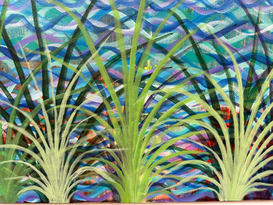 Gerrit Greve (1948-2024, Cardiff by the Sea, CA) Original Acrylic Painting On Canvas Titled 'Reed Reflection 2' 2003 Signed Verso 20 X 16 Estimate $300 - $400 [Photo 2]