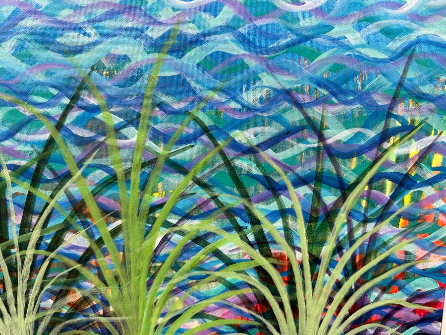 Gerrit Greve (1948-2024, Cardiff by the Sea, CA) Original Acrylic Painting On Canvas Titled 'Reed Reflection 2' 2003 Signed Verso 20 X 16 Estimate $300 - $400 [Photo 3]