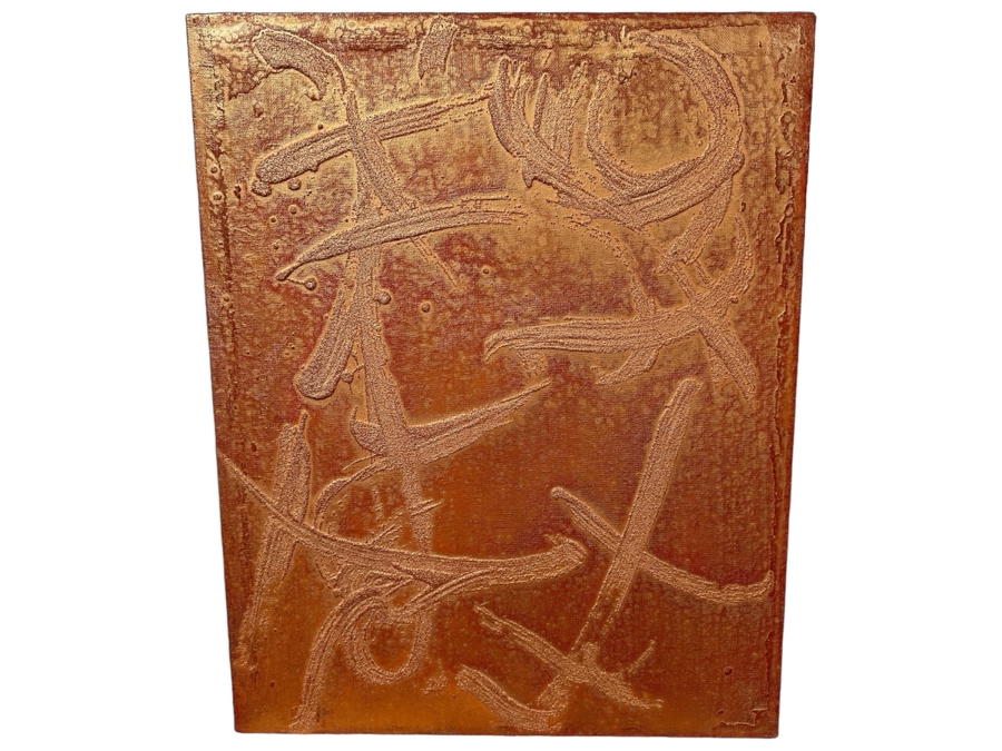 Gerrit Greve (1948-2024, Cardiff by the Sea, CA) Original Acrylic And Sand Painting On Canvas Titled 'Visceral Poetry - Calligraphy Collection' 2004 Signed Verso 16 X 20 Estimate $300 - $400 [Photo 1]