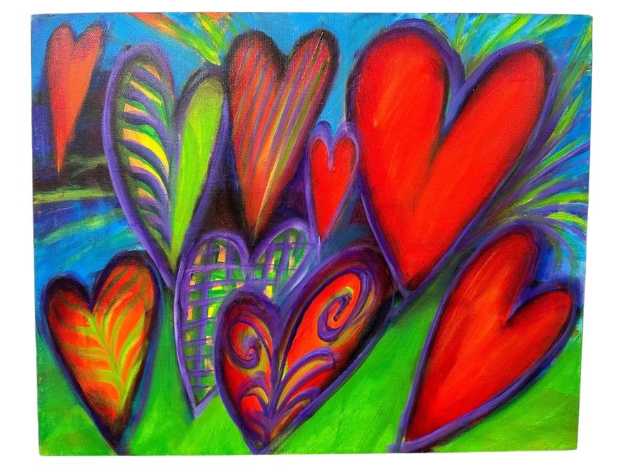 Gerrit Greve (1948-2024, Cardiff by the Sea, CA) Original Acrylic Painting On Canvas Titled 'Hearts 1414' 2014 Signed Verso 20 X 16 Estimate $300 - $400