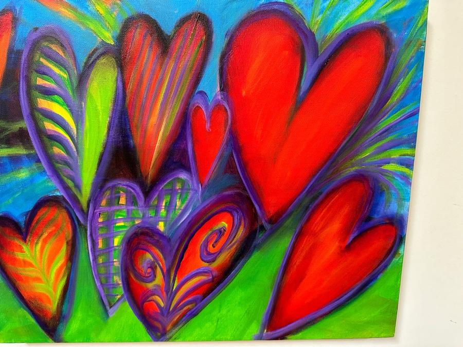 Gerrit Greve (1948-2024, Cardiff by the Sea, CA) Original Acrylic Painting On Canvas Titled 'Hearts 1414' 2014 Signed Verso 20 X 16 Estimate $300 - $400 [Photo 4]