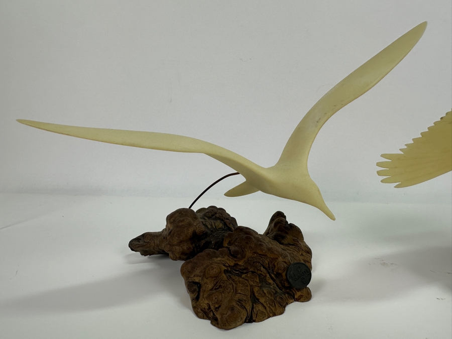 Just Added - Pair Of John Perry Marine Life Plastic Sculptures On Burled Walnut Bases 6H [Photo 7]