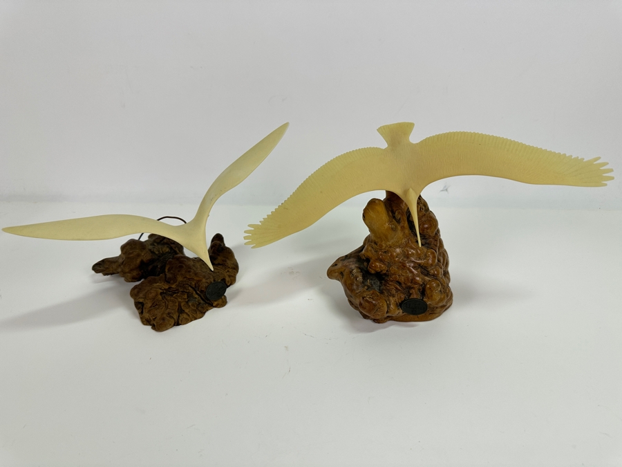 Just Added - Pair Of John Perry Marine Life Plastic Sculptures On Burled Walnut Bases 6H [Photo 3]