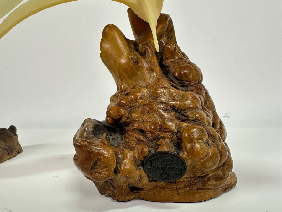 Just Added - Pair Of John Perry Marine Life Plastic Sculptures On Burled Walnut Bases 6H [Photo 6]