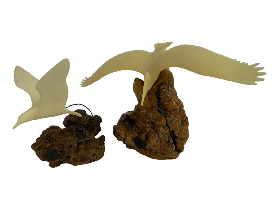Just Added - Pair Of John Perry Marine Life Plastic Sculptures On Burled Walnut Bases 6H [Photo 1]