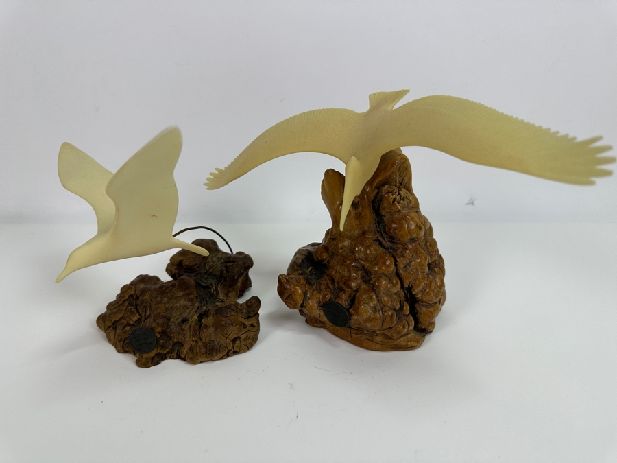Just Added - Pair Of John Perry Marine Life Plastic Sculptures On Burled Walnut Bases 6H [Photo 9]