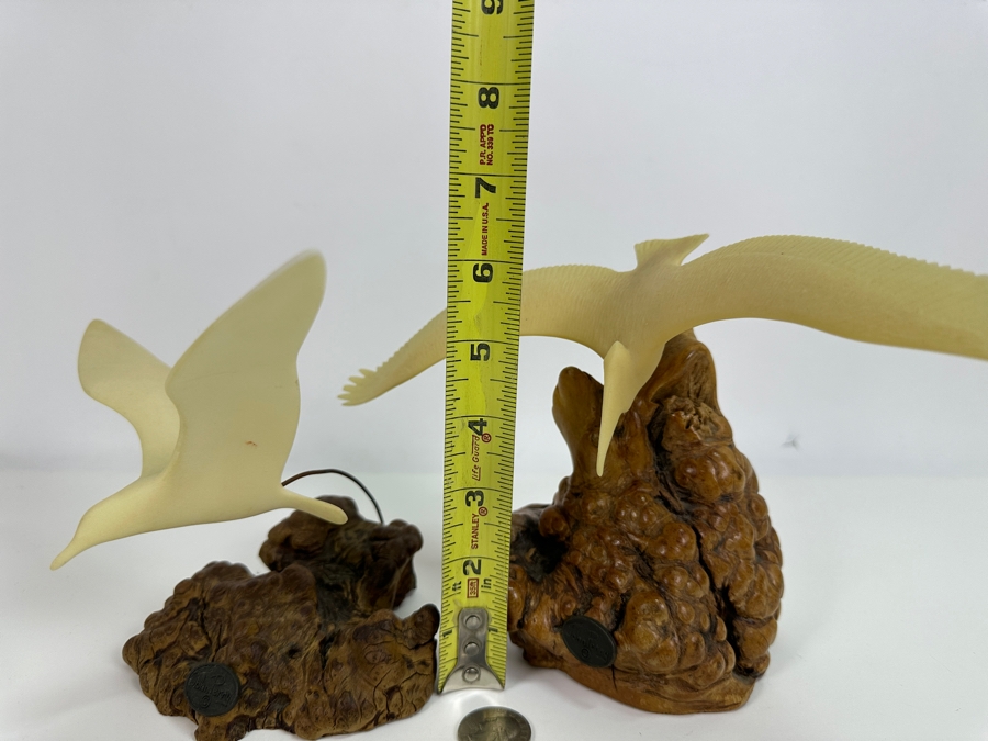 Just Added - Pair Of John Perry Marine Life Plastic Sculptures On Burled Walnut Bases 6H [Photo 12]