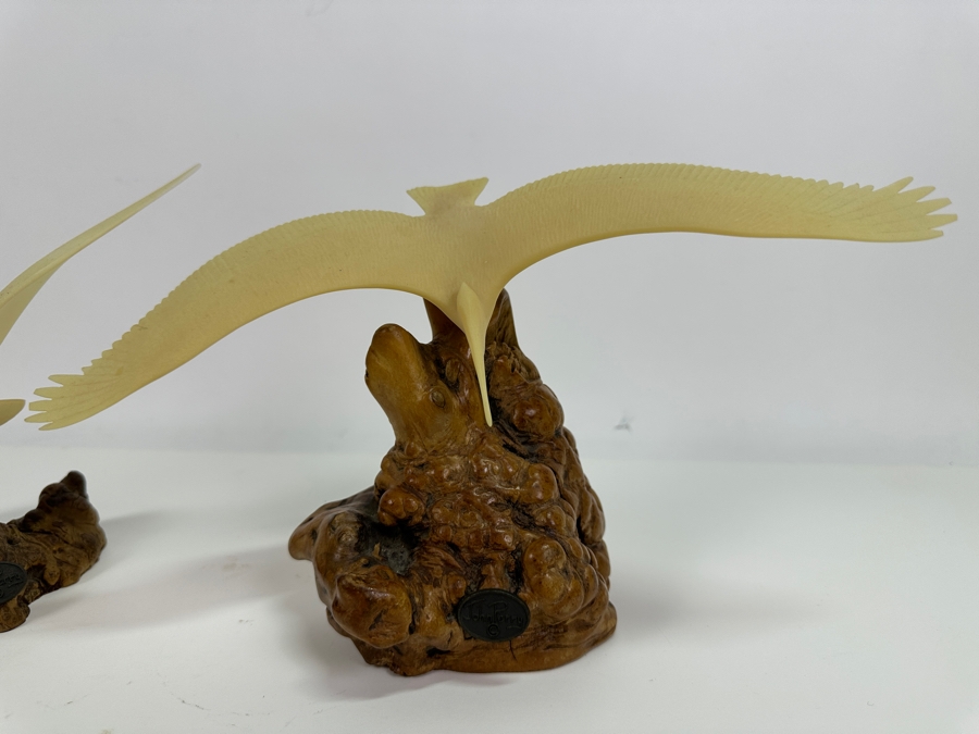 Just Added - Pair Of John Perry Marine Life Plastic Sculptures On Burled Walnut Bases 6H [Photo 4]