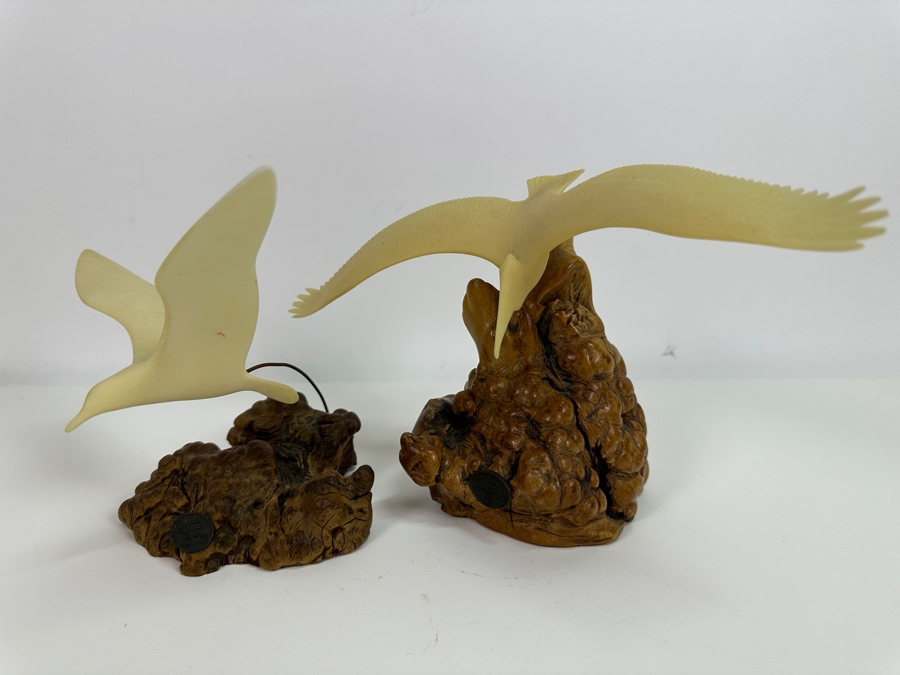 Just Added - Pair Of John Perry Marine Life Plastic Sculptures On Burled Walnut Bases 6H [Photo 10]