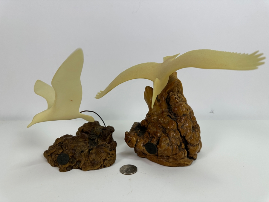 Just Added - Pair Of John Perry Marine Life Plastic Sculptures On Burled Walnut Bases 6H [Photo 11]