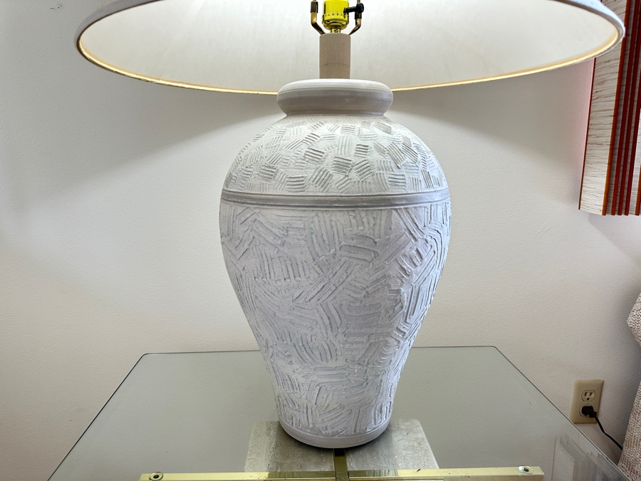 Just Added - Vintage 1986 White Plaster Table Lamp By Casual Lamps 32H [Photo 3]