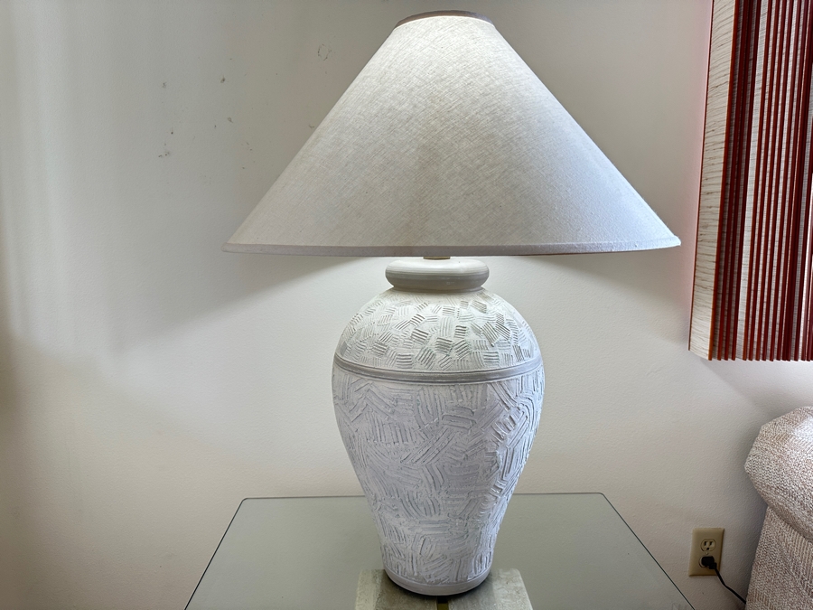 Just Added - Vintage 1986 White Plaster Table Lamp By Casual Lamps 32H [Photo 2]