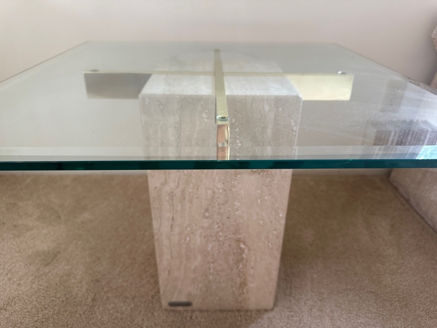 Just Added - Vintage Italian ARTEDI Travertine Side Table (Slight Chip In Bottom - See Photos) 27.75W X 27.75D X 20.5H [Photo 3]