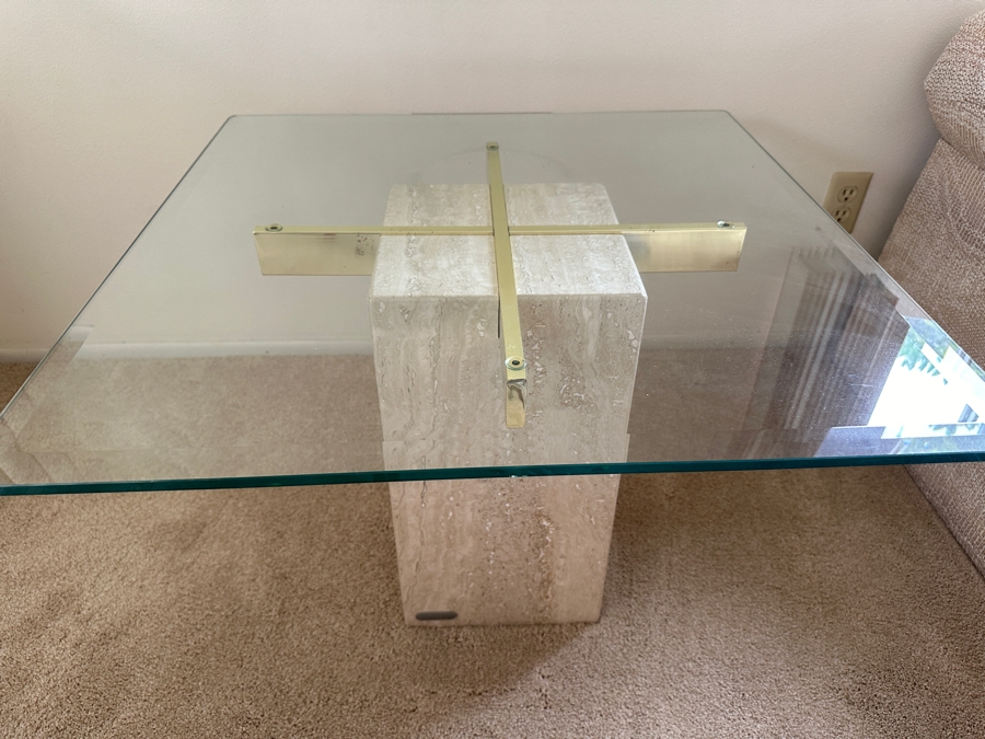 Just Added - Vintage Italian ARTEDI Travertine Side Table (Slight Chip In Bottom - See Photos) 27.75W X 27.75D X 20.5H [Photo 9]