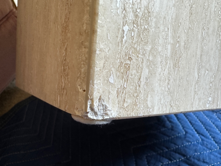 Just Added - Vintage Italian ARTEDI Travertine Side Table (Slight Chip In Bottom - See Photos) 27.75W X 27.75D X 20.5H [Photo 12]