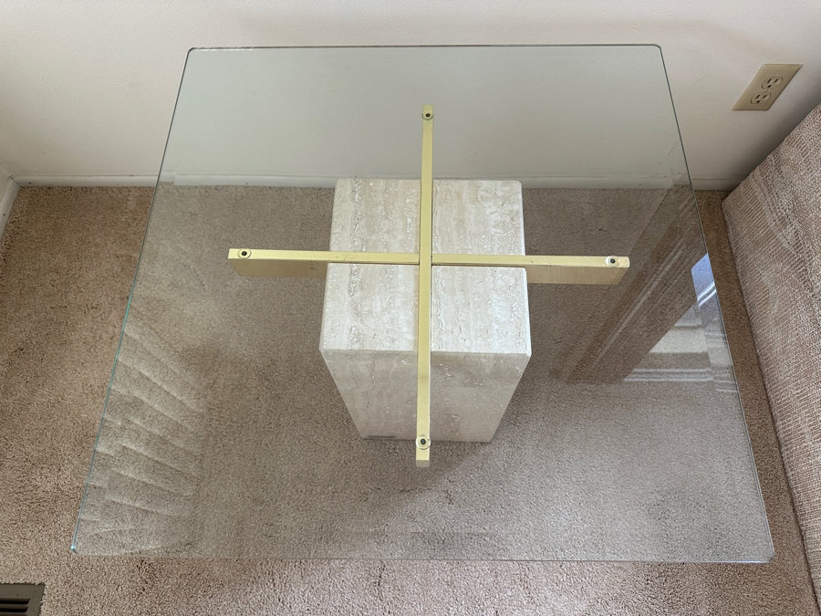 Just Added - Vintage Italian ARTEDI Travertine Side Table (Slight Chip In Bottom - See Photos) 27.75W X 27.75D X 20.5H [Photo 8]