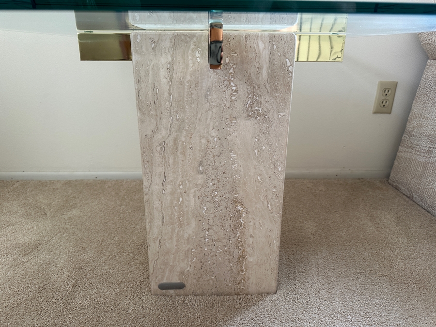 Just Added - Vintage Italian ARTEDI Travertine Side Table (Slight Chip In Bottom - See Photos) 27.75W X 27.75D X 20.5H [Photo 4]