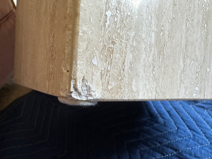 Just Added - Vintage Italian ARTEDI Travertine Side Table (Slight Chip In Bottom - See Photos) 27.75W X 27.75D X 20.5H [Photo 13]