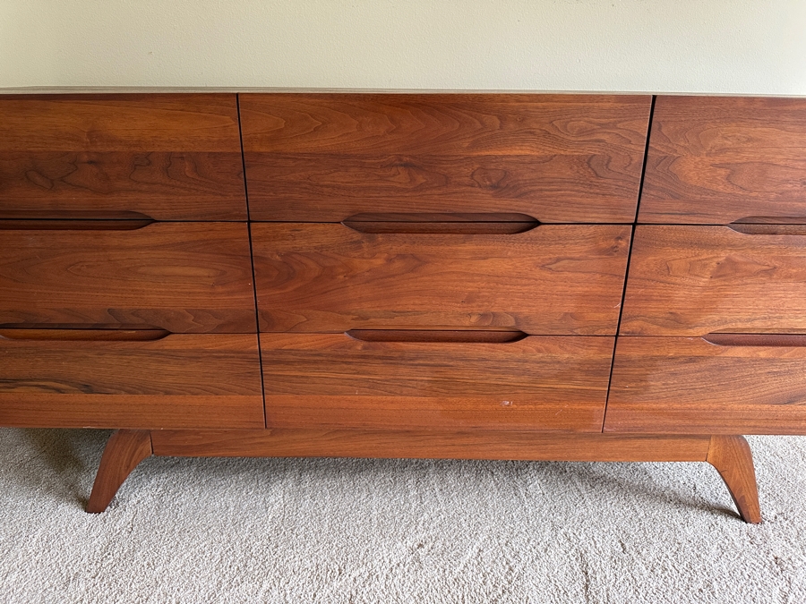 Just Added - Vintage Mid-Century Modern Solid Walnut Dresser / Credenza 9-Drawer Dresser 66W X 19D X 29H [Photo 6]