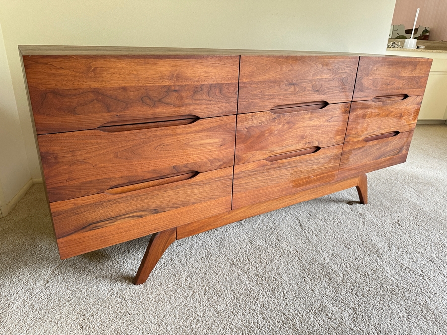 Just Added - Vintage Mid-Century Modern Solid Walnut Dresser / Credenza 9-Drawer Dresser 66W X 19D X 29H [Photo 9]