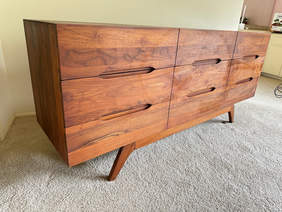 Just Added - Vintage Mid-Century Modern Solid Walnut Dresser / Credenza 9-Drawer Dresser 66W X 19D X 29H [Photo 10]