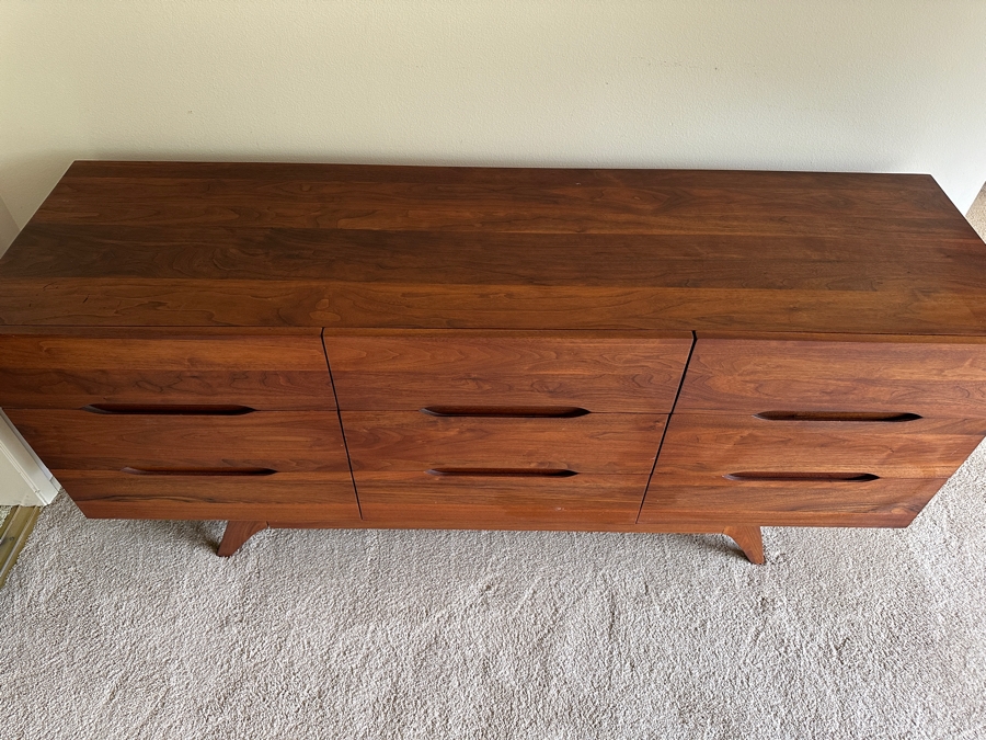 Just Added - Vintage Mid-Century Modern Solid Walnut Dresser / Credenza 9-Drawer Dresser 66W X 19D X 29H [Photo 7]