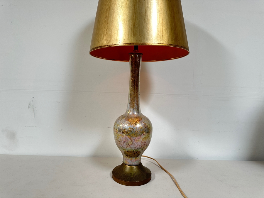 Just Added - Vintage Mid-Century Modern Eglomise Gold Leaf Table Lamp 39H [Photo 9]