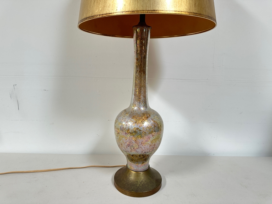 Just Added - Vintage Mid-Century Modern Eglomise Gold Leaf Table Lamp 39H [Photo 3]