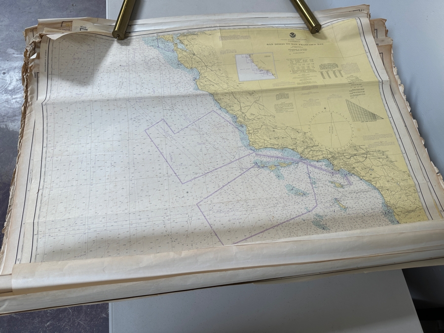 Just Added - Huge Lot Of Vintage 1970s/80s Nautical Charts Marine Soundings NOAA Maps Of The West Coast From San Diego, CA To Seattle, WA - 66 Maps Total [Photo 2]