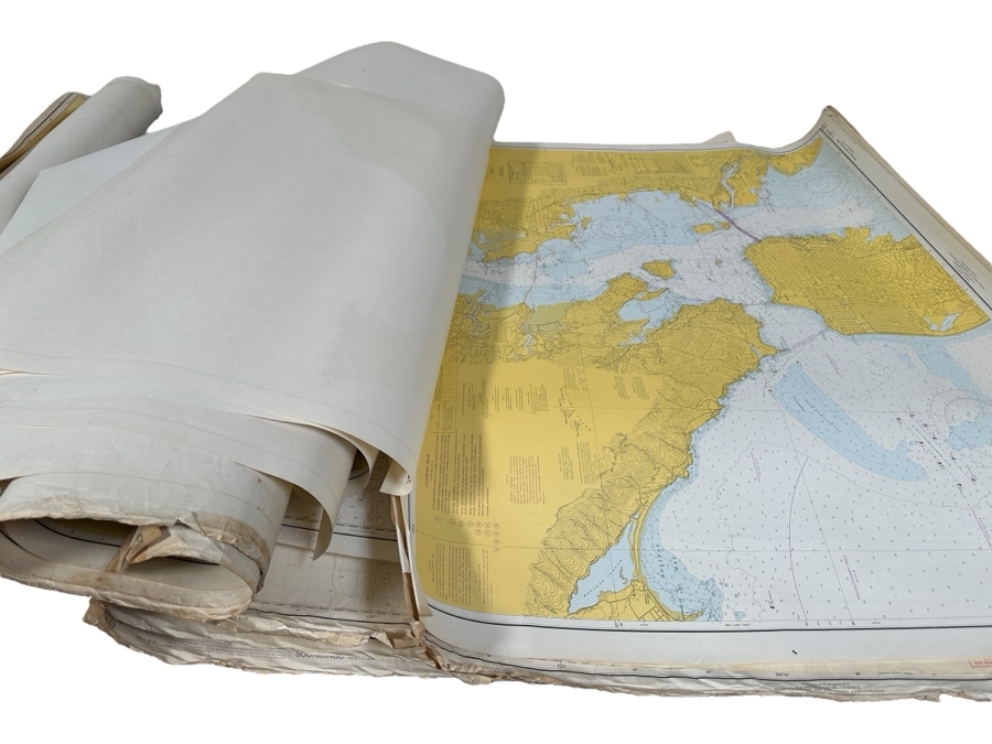 Just Added - Huge Lot Of Vintage 1970s/80s Nautical Charts Marine Soundings NOAA Maps Of The West Coast From San Diego, CA To Seattle, WA - 66 Maps Total [Photo 1]