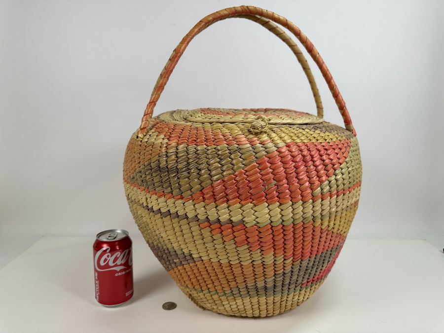 Just Added - Vintage Large Hand Woven Basket With Handles 18W X 20H [Photo 3]