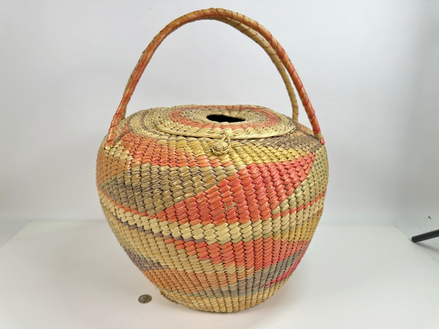 Just Added - Vintage Large Hand Woven Basket With Handles 18W X 20H [Photo 2]