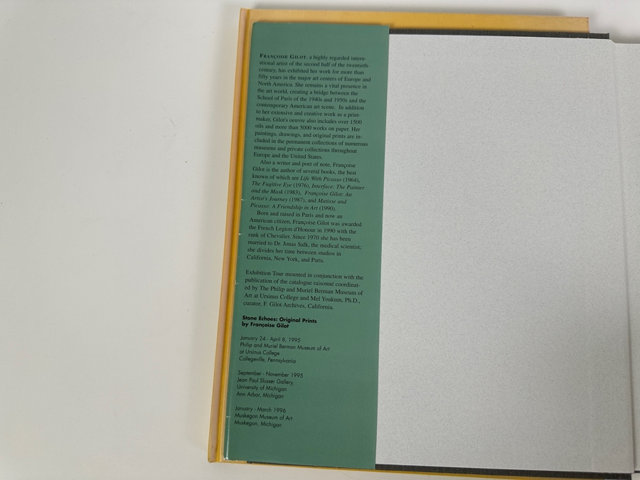Pair Of Francoise Gilot Art Books: Stone Echoes: Original Prints By Francoise Gilot (Signed By The Author, Mel Yoakum, Ph.D.) & Francoise Gilot Painting - Malerie [Photo 3]