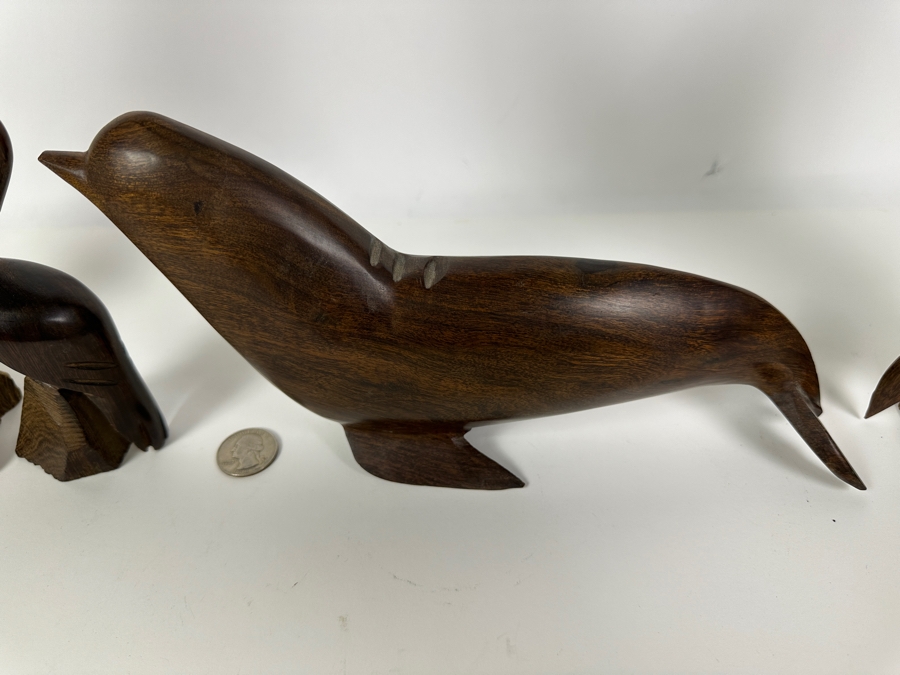 Just Added - Four Vintage Hand Carved Ironwood Nautical Figurines: Dolphin, Pelican, Sea Lion & Marlin/Sailfish 13H [Photo 3]